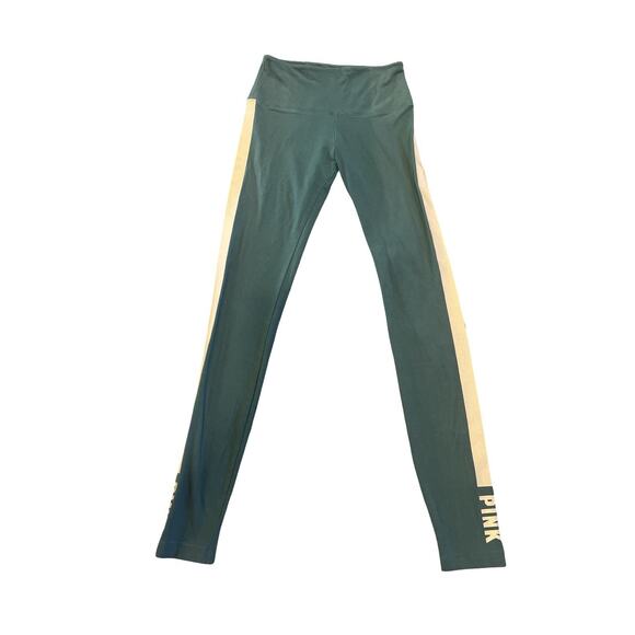 Victoria's Secret Pants - Victoria's Secret PINK High Waist Cotton Legging Gold Stripe w/Logo Green S